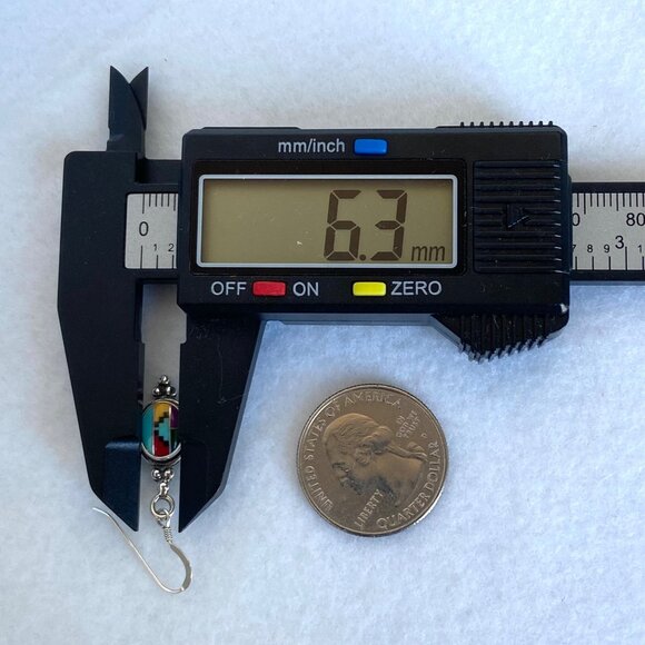 Sterling Silver 925 Southwest Style Turquoise Coral Malachite Dangle Earrings - Picture 16 of 16